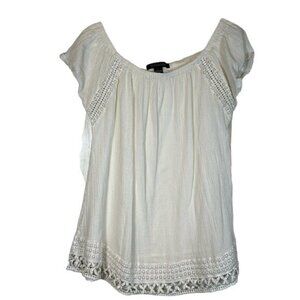 SOCIOLOGY White Lace Bohemian Blouse Shirt Size Small EUC #1355-LA